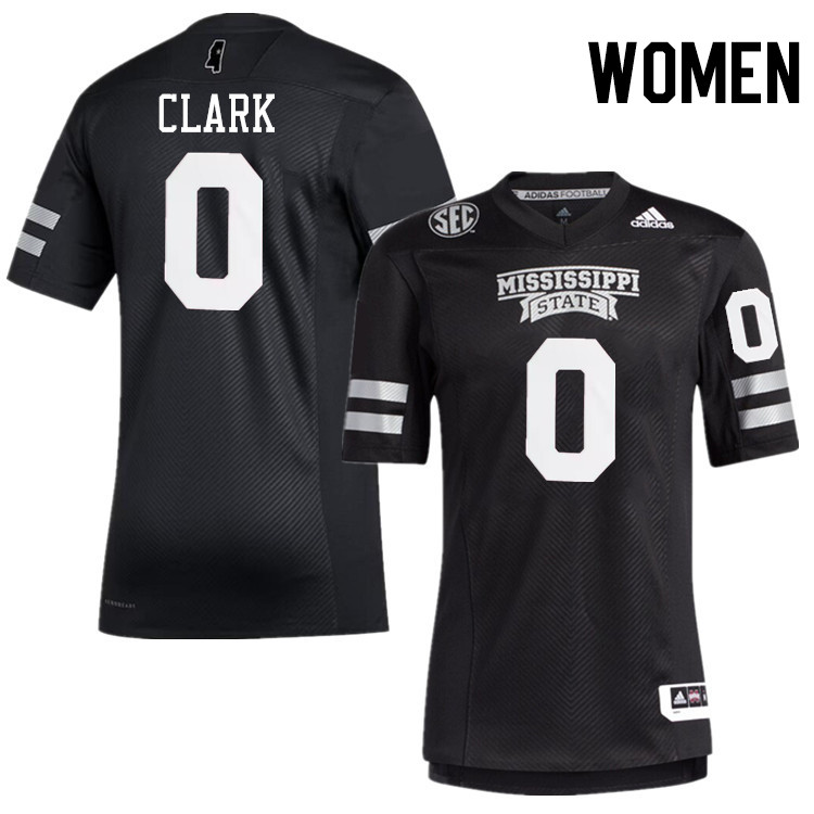 Women #0 Fred Clark Mississippi State Bulldogs College Football Jerseys Stitched-Black